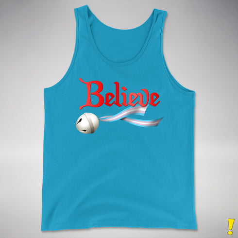 Believe Transgender Pride Jingle Bell Premium Tank Top - Neon Blue